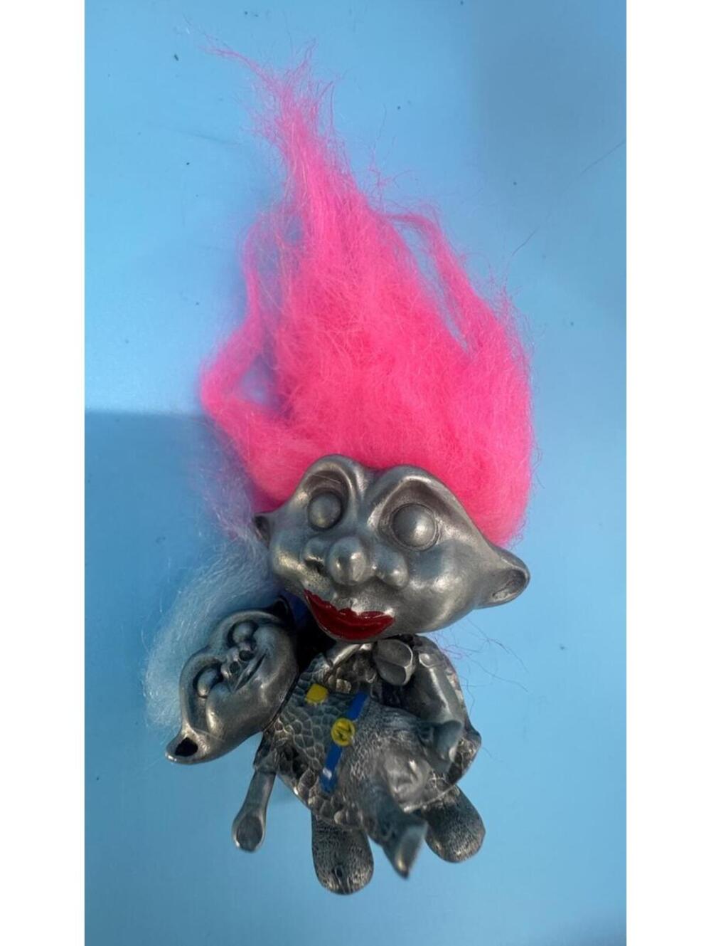 1992 PEWTER GIRL TROLL Mother Pink Hair and Baby Rawcliffe Troll Dolls Very Rare